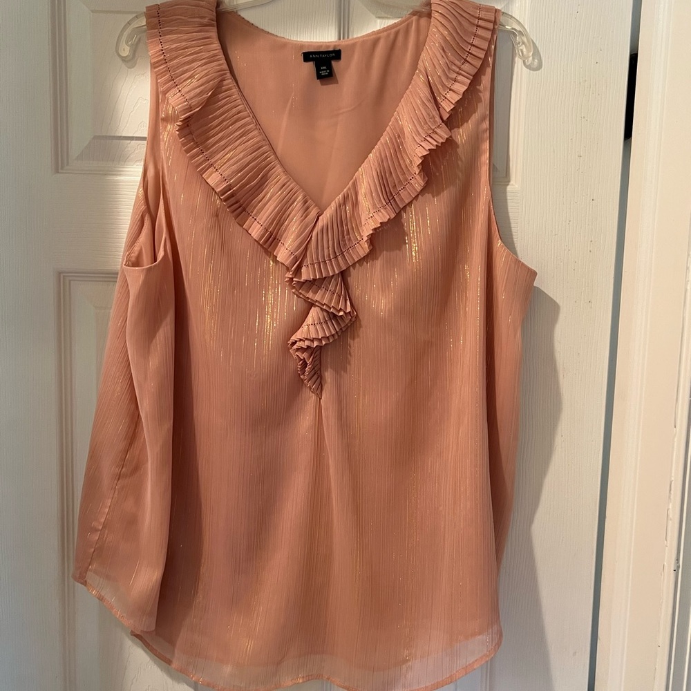 Ann Taylor ruffle shimmer blouse with gold- XXL